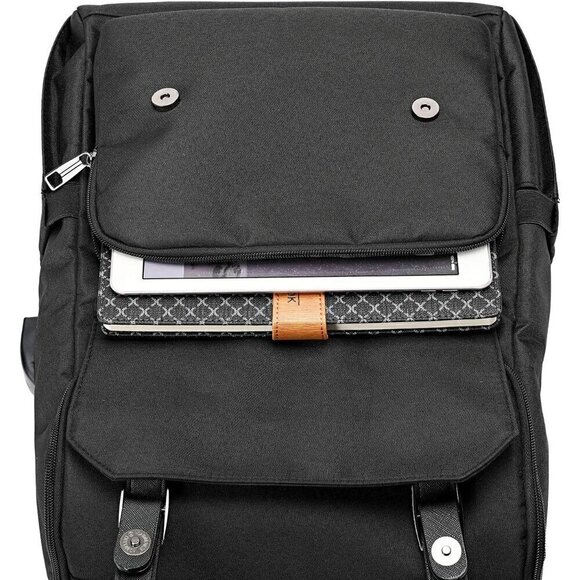 YALUNDISI Vintage Backpack black Travel Laptop bag  with USB Charging Port. main image 5